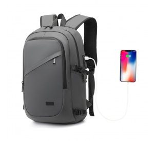 EM2349 - Kono PVC Coated Water-Resistant Tech Backpack With USB Charging Port - Grey