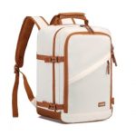 EM2365 – Kono Lightweight Cabin Bag Water-Resistant Soft Polyester Functional Travel Business Backpack – Beige And Brown