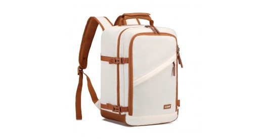 EM2365 – Kono Lightweight Cabin Bag Water-Resistant Soft Polyester Functional Travel Business Backpack – Beige And Brown