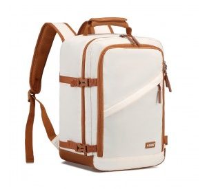 EM2365 - Kono Lightweight Cabin Bag Water-Resistant Soft Polyester Functional Travel Business Backpack - Beige And Brown