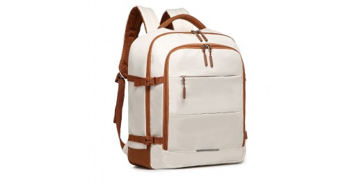 EM2413 – Kono Premium Carry-On Travel Backpack with Suitcase-Style Opening Multi-Level High-Capacity Cabin Bag – Beige And Brown