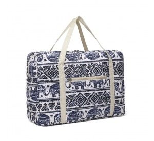 EQ2308E - Kono Foldable Waterproof Storage Cabin Travel Handbag Elephant Print - Navy And Beige