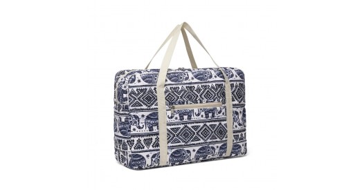 EQ2308E - Kono Foldable Waterproof Storage Cabin Travel Handbag Elephant Print - Navy And Beige