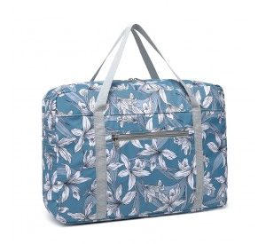 EQ2308F - Kono Foldable Waterproof Storage Cabin Travel Handbag Flower Print - Blue