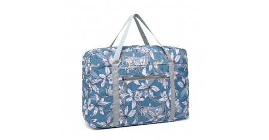 EQ2308F - Kono Foldable Waterproof Storage Cabin Travel Handbag Flower Print - Blue