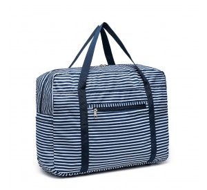 EQ2308S - Kono Foldable Waterproof Storage Cabin Travel Handbag Striped Print - Navy
