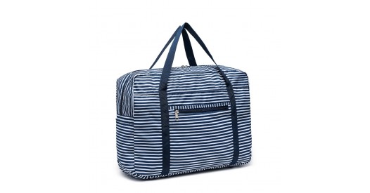 EQ2308S - Kono Foldable Waterproof Storage Cabin Travel Handbag Striped Print - Navy