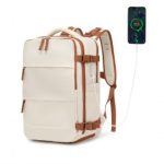 EQ2344 – Kono Multi-Functional Breathable Travel Backpack With USB Charging Port And Separate Shoe Compartment – Beige And Brown