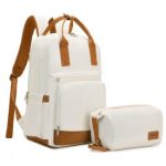 EQ2401 – Kono Multi-Compartment Laptop Backpack with Type-C USB Charging Port and Small Pouch for Daily Commute and Travel – Cream And Brown