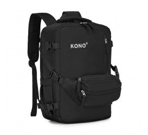 EQ2406 - Kono Ultimate Traveler's Backpack with Detachable Waist Pack and Integrated USB/Type-C Charging Ports - Black