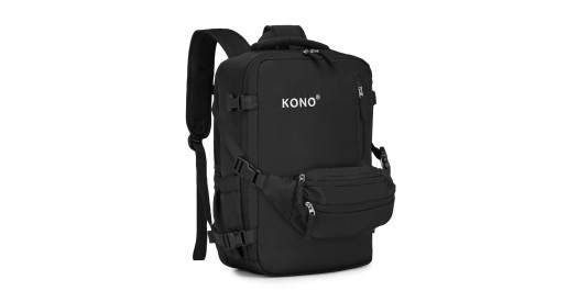 EQ2406 – Kono Ultimate Traveler’s Backpack with Detachable Waist Pack and Integrated USB/Type-C Charging Ports – Black
