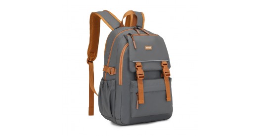 EQ2416 – Kono PVC Coated Urban Water-Resistant Backpack with Reflective Safety Straps and Multi-Compartment Design – Grey and Brown