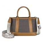 HBM2422 – Miss Lulu Elegant PVC Leather Tote Bag with Monogram Pattern Convertible Shoulder Strap Top Handle Women’s Handbag – Brown