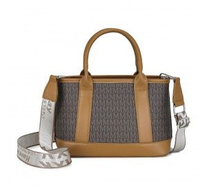 HBM2422 - Miss Lulu Elegant PVC Leather Tote Bag with Monogram Pattern Convertible Shoulder Strap Top Handle Women's Handbag - Brown