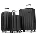 K1773-1L – Kono 19/24/28 Inch 3 Piece Set Striped ABS Hard Shell Luggage with 360-Degree Spinner Wheels – Black