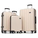 K1773-1L – Kono 19/24/28 Inch 3 Piece Set Striped ABS Hard Shell Luggage with 360-Degree Spinner Wheels – Beige