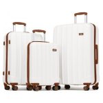 K1773-1L – Kono 19/24/28 Inch 3 Piece Set Striped ABS Hard Shell Luggage with 360-Degree Spinner Wheels – Cream