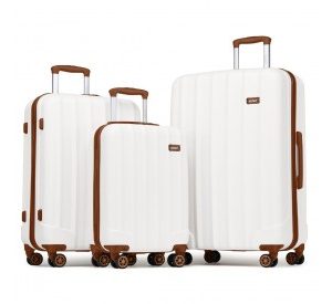 K1773-1L - Kono 19/24/28 Inch 3 Piece Set Striped ABS Hard Shell Luggage with 360-Degree Spinner Wheels - Cream