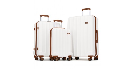 K1773-1L - Kono 19/24/28 Inch 3 Piece Set Striped ABS Hard Shell Luggage with 360-Degree Spinner Wheels - Cream