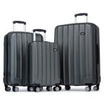 K1773-1L – Kono 19/24/28 Inch 3 Piece Set Striped ABS Hard Shell Luggage with 360-Degree Spinner Wheels – Grey