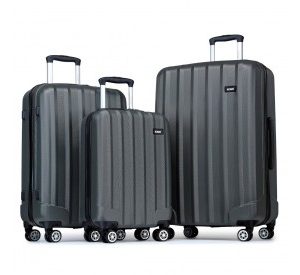 K1773-1L - Kono 19/24/28 Inch 3 Piece Set Striped ABS Hard Shell Luggage with 360-Degree Spinner Wheels - Grey
