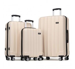 K1773-1L - Kono 19/24/28 Inch 3 Piece Set Striped ABS Hard Shell Luggage with 360-Degree Spinner Wheels - Beige