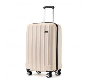K1773-1L - Kono 19 Inch Cabin Size ABS Hard Shell Luggage with Vertical Stripes - Ideal for Carry-On - Beige