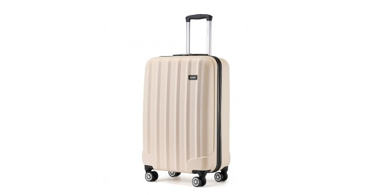 K1773-1L - Kono 19 Inch Cabin Size ABS Hard Shell Luggage with Vertical Stripes - Ideal for Carry-On - Beige