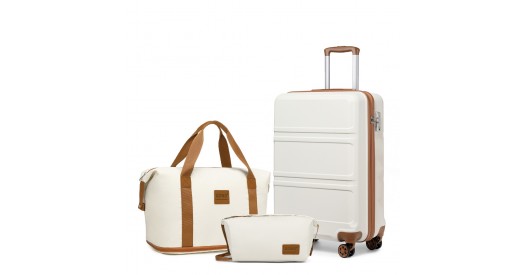 K1871-1L CM 24+EA2212 BG/BN-Cabin Size Suitcase And Travel Bag Set-Cream