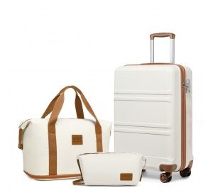 K1871-1L CM 28+EA2212 BG/BN-Cabin Size Suitcase And Travel Bag Set-Cream