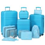 K1871-1L+E2019 – Kono ABS Suitcase Set With 4 Wheel Design Including Vanity Case And Travel Luggage Organiser Bag Set – Blue