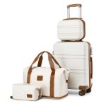 K1871-1L+EA2212 – Kono ABS 4 Wheel Suitcase Set With Vanity Case And Weekend Bag And Toiletry Bag – Cream