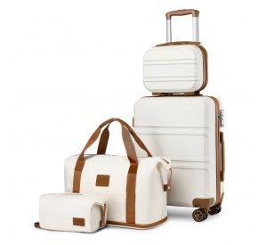 K1871-1L+EA2212 - Kono ABS 4 Wheel Suitcase Set With Vanity Case And Weekend Bag And Toiletry Bag - Cream