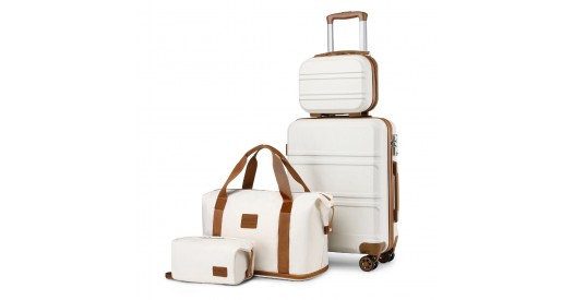 K1871-1L+EA2212 - Kono ABS 4 Wheel Suitcase Set With Vanity Case And Weekend Bag And Toiletry Bag - Cream