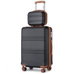 K1871-1L – Kono ABS 4 Wheel Suitcase Set with Vanity Case – Black And Brown