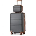 K1871-1L – Kono ABS 4 Wheel Suitcase Set with Vanity Case – Grey And Brown