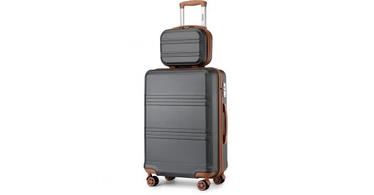 K1871-1L - Kono ABS 4 Wheel Suitcase Set with Vanity Case - Grey And Brown
