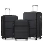 K1871-1L – Kono ABS Sculpted Horizontal Design 3 Piece Suitcase Set – Black