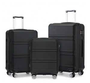 K1871-1L - Kono ABS Sculpted Horizontal Design 3 Piece Suitcase Set - Black