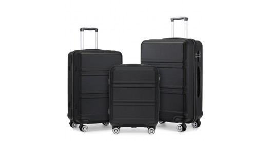 K1871-1L - Kono ABS Sculpted Horizontal Design 3 Piece Suitcase Set - Black