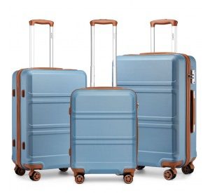 K1871-1L - Kono ABS Sculpted Horizontal Design 3 Piece Suitcase Set - Grayish Blue And Brown
