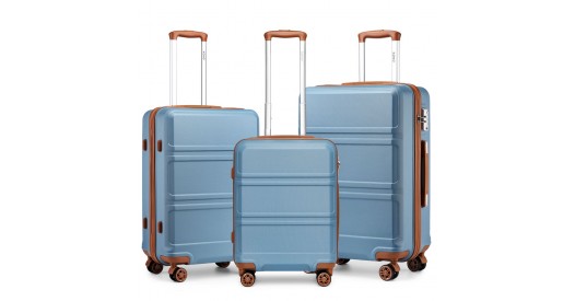 K1871-1L - Kono ABS Sculpted Horizontal Design 3 Piece Suitcase Set - Grayish Blue And Brown