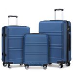 K1871-1L – Kono ABS Sculpted Horizontal Design 3 Piece Suitcase Set – Navy Blue
