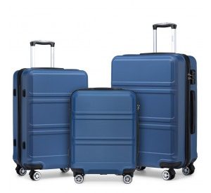 K1871-1L - Kono ABS Sculpted Horizontal Design 3 Piece Suitcase Set - Navy Blue
