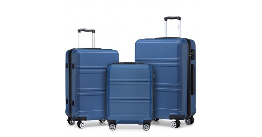K1871-1L - Kono ABS Sculpted Horizontal Design 3 Piece Suitcase Set - Navy Blue