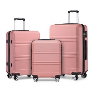 K1871-1L - Kono ABS Sculpted Horizontal Design 3 Piece Suitcase Set - Nude