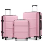 K1871-1L – Kono ABS Sculpted Horizontal Design 3 Piece Suitcase Set – Pink