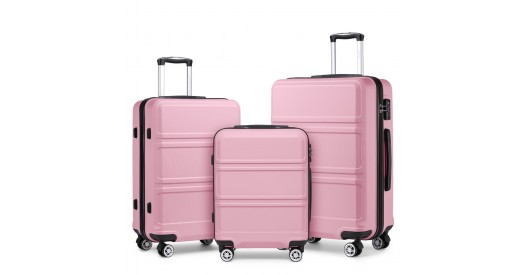 K1871-1L - Kono ABS Sculpted Horizontal Design 3 Piece Suitcase Set - Pink
