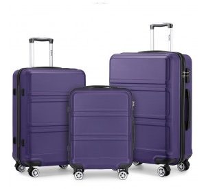 K1871-1L - Kono ABS Sculpted Horizontal Design 3 Piece Suitcase Set - Purple