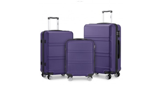 K1871-1L - Kono ABS Sculpted Horizontal Design 3 Piece Suitcase Set - Purple